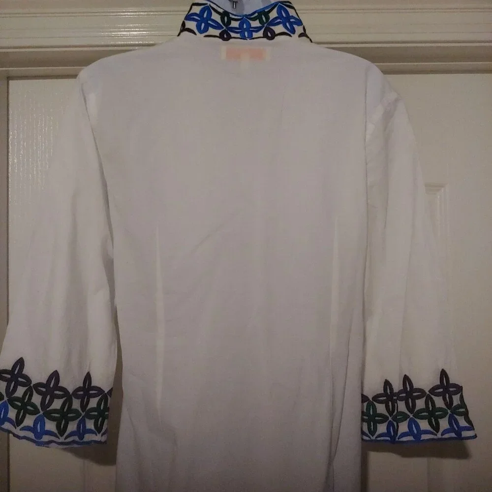 Jude Connally Embroidered 3/4 Sleeve White Lightweight Shift Dress S - Picture 7 of 11